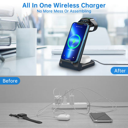 Wireless Charger, 3 in 1 Wireless Charging Station, 23W Fast Charging Dock for Iphone 15/14/13/12/11 Pro Max/X/Xs Max, Iwatch Series 8/7/6/5/SE/4/3/2, Airpods 3/2/Pro, Samsung Phones Charger Stand