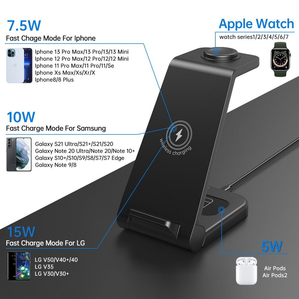 Wireless Charger, 3 in 1 Wireless Charging Station, 23W Fast Charging Dock for Iphone 15/14/13/12/11 Pro Max/X/Xs Max, Iwatch Series 8/7/6/5/SE/4/3/2, Airpods 3/2/Pro, Samsung Phones Charger Stand