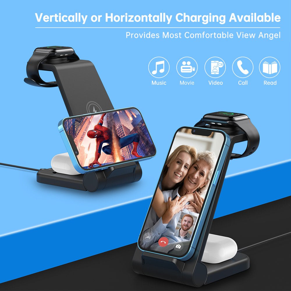 Wireless Charger, 3 in 1 Wireless Charging Station, 23W Fast Charging Dock for Iphone 15/14/13/12/11 Pro Max/X/Xs Max, Iwatch Series 8/7/6/5/SE/4/3/2, Airpods 3/2/Pro, Samsung Phones Charger Stand