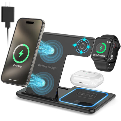 3 in 1 Wireless Charger, 18W Fast Charger Pad Stand Charging Station Dock for Iwatch Series SE 8/7/6/5/4/3 Airpods Pro/3/2 for Iphone 15/14/13/12 /11/Pro Max/12 Mini /XR (With QC3.0 Adapter)